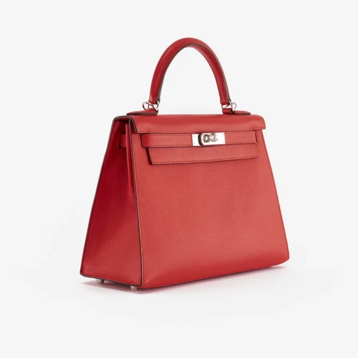 High-End Hermès Inspired Kelly 28 Epsom Rouge Tomate PHW - Direct Luxury Fashion - Image 3
