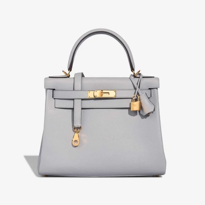 High-End Hermès Inspired Kelly 28 Evercolor Bleu Glacier GHW - Direct Luxury Fashion
