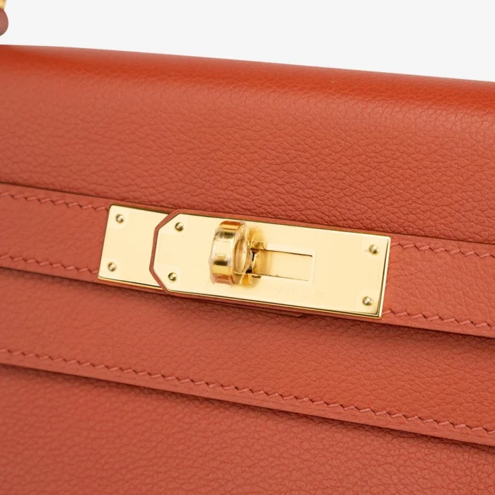 High-End Hermès Inspired Kelly 28 Evercolor Brique GHW - Direct Luxury Fashion - Image 7