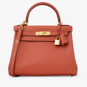 High-End Hermès Inspired Kelly 28 Evercolor Brique GHW - Direct Luxury Fashion