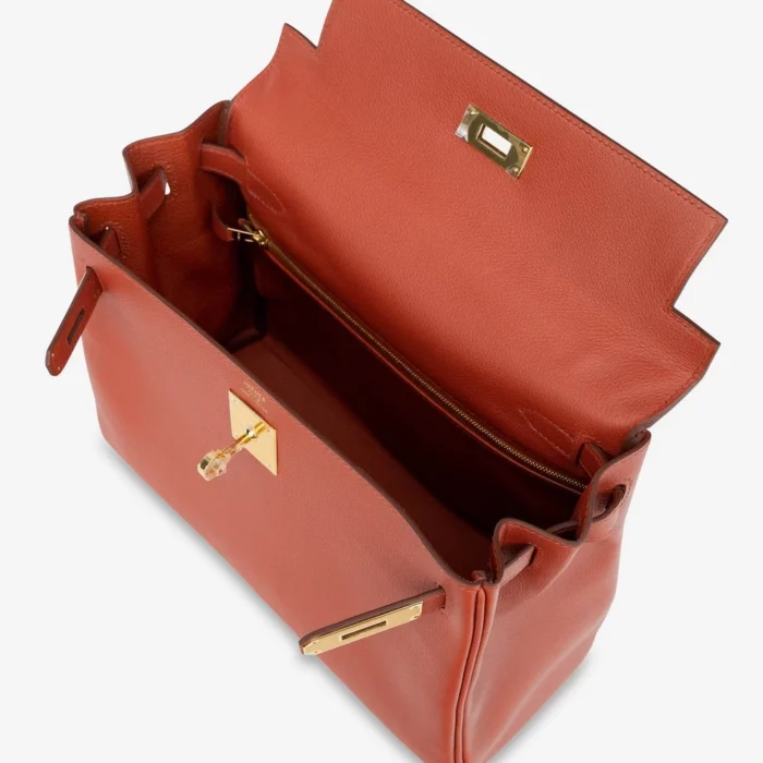 High-End Hermès Inspired Kelly 28 Evercolor Brique GHW - Direct Luxury Fashion - Image 5
