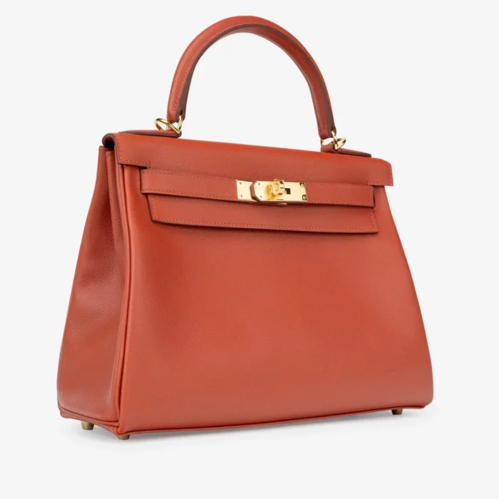 High-End Hermès Inspired Kelly 28 Evercolor Brique GHW - Direct Luxury Fashion - Image 4