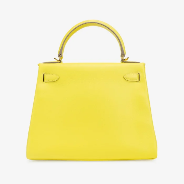High-End Hermès Inspired Kelly 28 Evercolor Lime GHW - Direct Luxury Fashion - Image 2