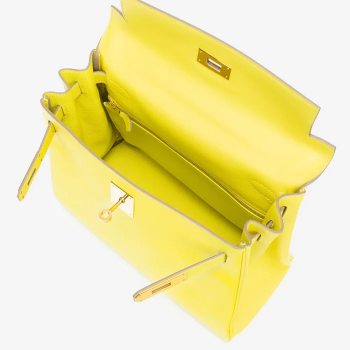 High-End Hermès Inspired Kelly 28 Evercolor Lime GHW - Direct Luxury Fashion - Image 5