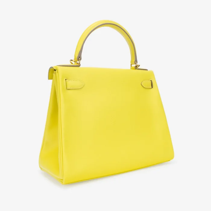 High-End Hermès Inspired Kelly 28 Evercolor Lime GHW - Direct Luxury Fashion - Image 4