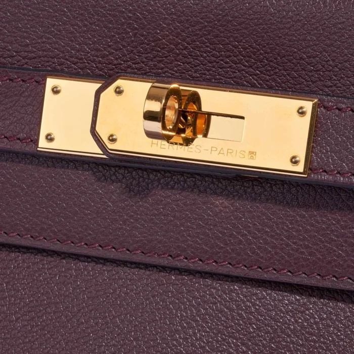 High-End Hermès Inspired Kelly 28 Evercolor Prune GHW - Direct Luxury Fashion - Image 6