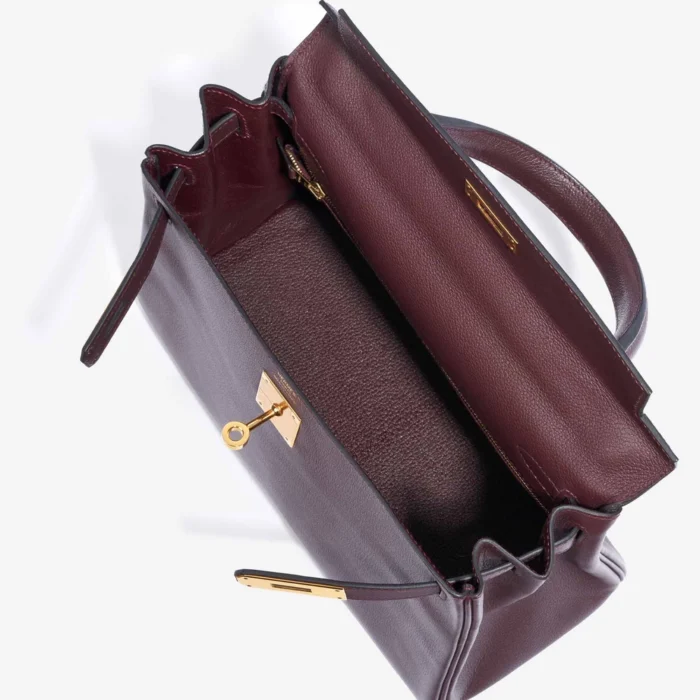 High-End Hermès Inspired Kelly 28 Evercolor Prune GHW - Direct Luxury Fashion - Image 5