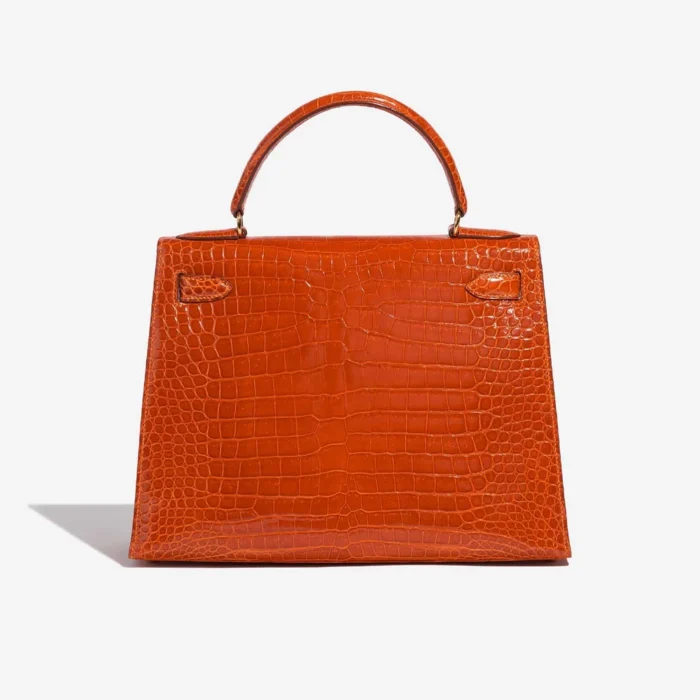 High-End Hermès Inspired Kelly 28 Porosus Crocodile Orange H GHW - Direct Luxury Fashion - Image 2