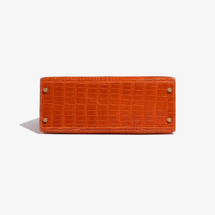 High-End Hermès Inspired Kelly 28 Porosus Crocodile Orange H GHW - Direct Luxury Fashion - Image 3