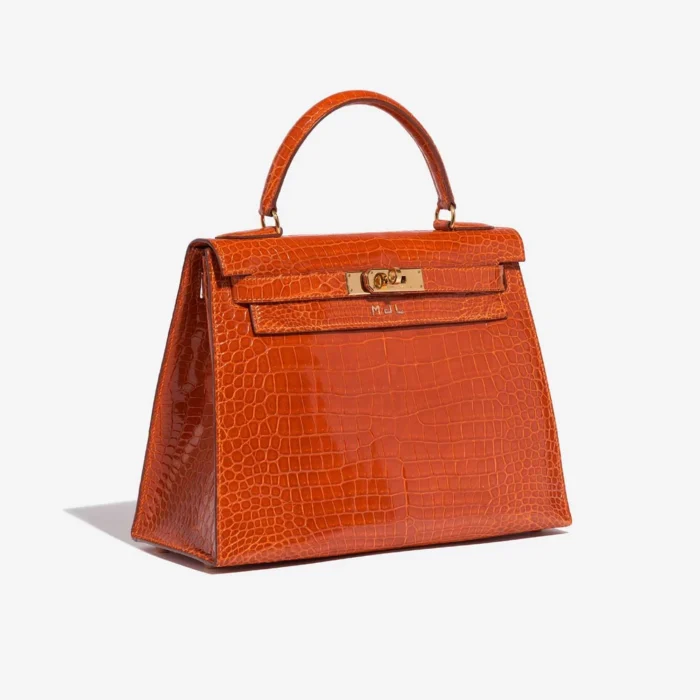 High-End Hermès Inspired Kelly 28 Porosus Crocodile Orange H GHW - Direct Luxury Fashion - Image 4