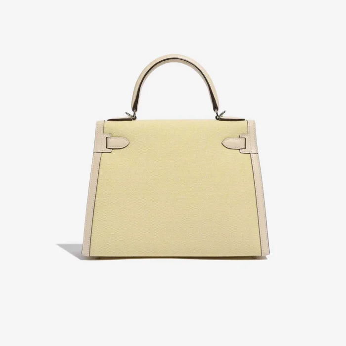 High-End Hermès Inspired Kelly 28 Swift/Toile Nata/Jaune Citron PHW - Direct Luxury Fashion - Image 2
