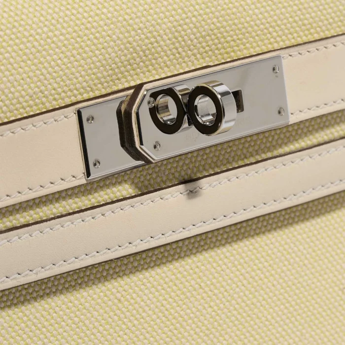 High-End Hermès Inspired Kelly 28 Swift/Toile Nata/Jaune Citron PHW - Direct Luxury Fashion - Image 6
