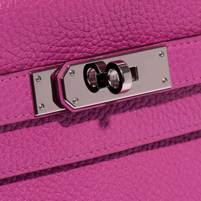 High-End Hermès Inspired Kelly 28 Taurillon Clemence Magnolia PHW - Direct Luxury Fashion - Image 6
