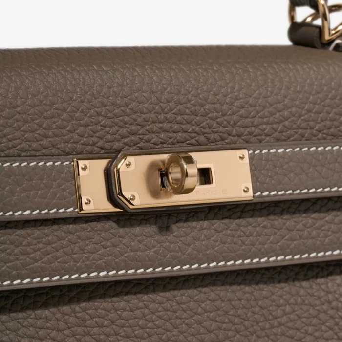 High-End Hermès Inspired Kelly 28 Taurillon Clemence Etoupe GHW - Direct Luxury Fashion - Image 7