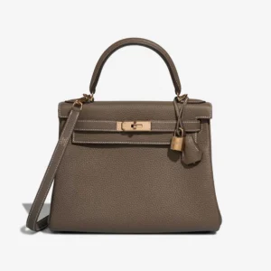 High-End Hermès Inspired Kelly 28 Taurillon Clemence Etoupe GHW - Direct Luxury Fashion