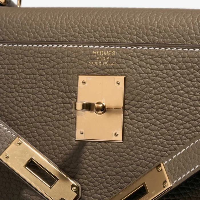 High-End Hermès Inspired Kelly 28 Taurillon Clemence Etoupe GHW - Direct Luxury Fashion - Image 6