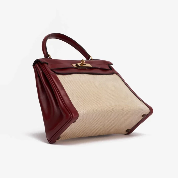 High-End Hermès Inspired Kelly 28 Toile Box Rouge H GHW - Direct Luxury Fashion - Image 3