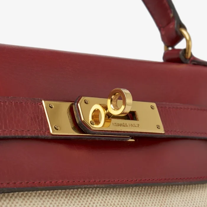 High-End Hermès Inspired Kelly 28 Toile Box Rouge H GHW - Direct Luxury Fashion - Image 6