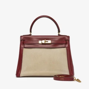 High-End Hermès Inspired Kelly 28 Toile Box Rouge H GHW
