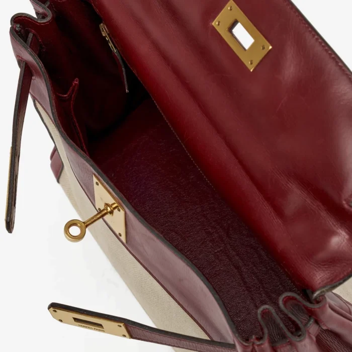 High-End Hermès Inspired Kelly 28 Toile Box Rouge H GHW - Direct Luxury Fashion - Image 5