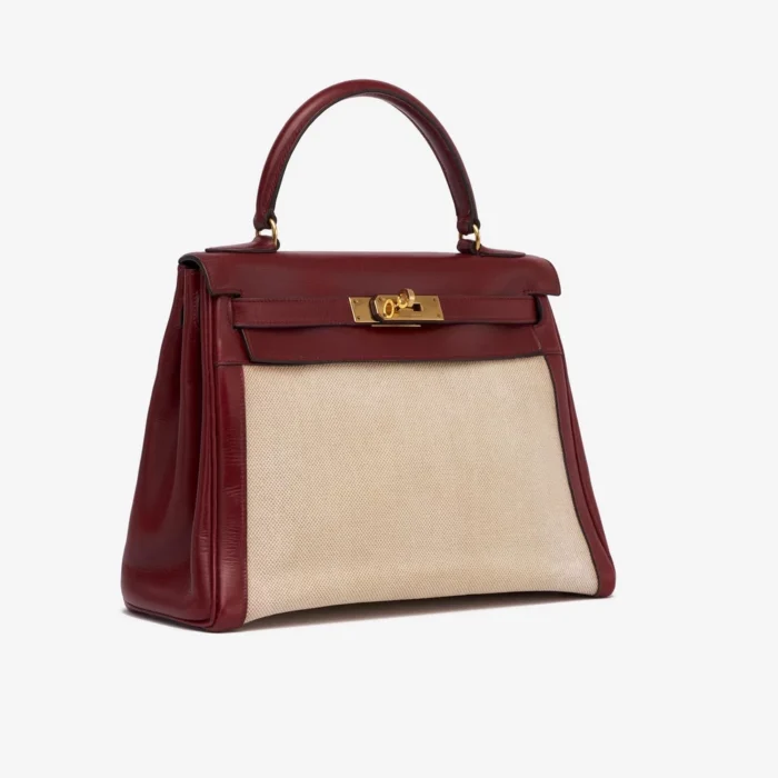 High-End Hermès Inspired Kelly 28 Toile Box Rouge H GHW - Direct Luxury Fashion - Image 4