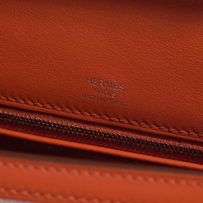 High-End Hermès Inspired Kelly 28 Toile Quadrille/Swift Terre Battue/Mauve Sylvestre/Blanc PHW - Direct Luxury Fashion - Image 6