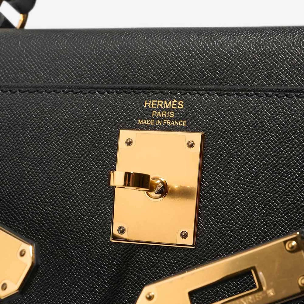 High-End Hermès Inspired Kelly 28 Veau Madame Black GHW - Direct Luxury Fashion - Image 6