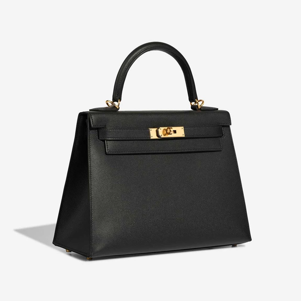 High-End Hermès Inspired Kelly 28 Veau Madame Black GHW - Direct Luxury Fashion