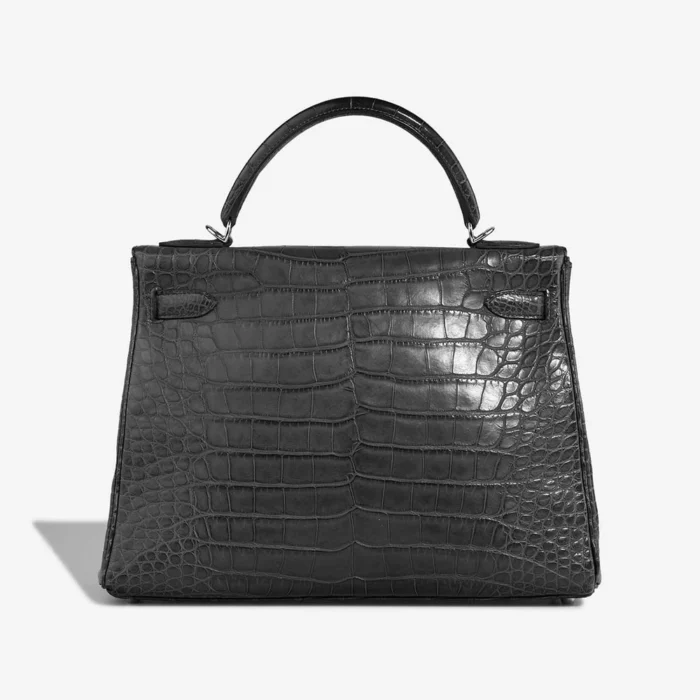 High-End Hermès Inspired Kelly 32 Alligator Graphite PHW - Direct Luxury Fashion - Image 2