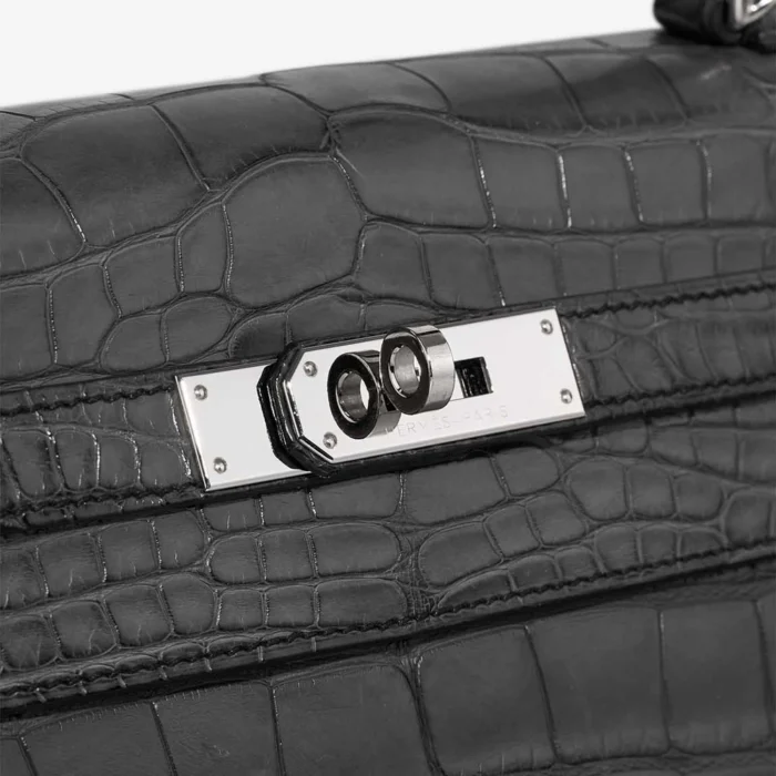 High-End Hermès Inspired Kelly 32 Alligator Graphite PHW - Direct Luxury Fashion - Image 7