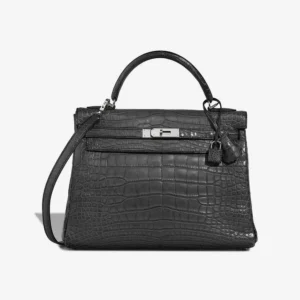 High-End Hermès Inspired Kelly 32 Alligator Graphite PHW - Direct Luxury Fashion