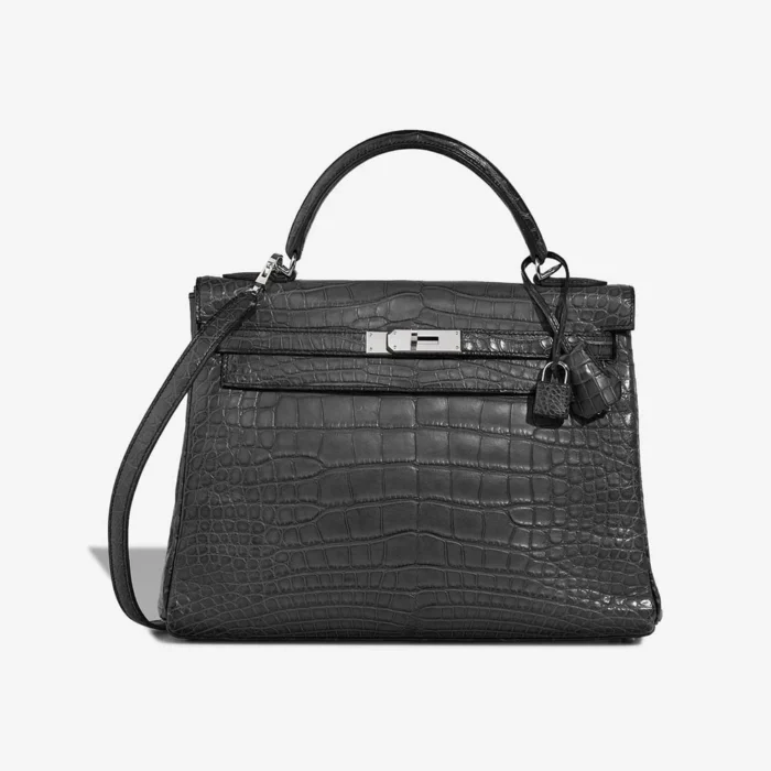 High-End Hermès Inspired Kelly 32 Alligator Graphite PHW - Direct Luxury Fashion