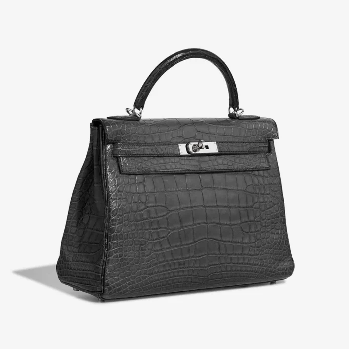 High-End Hermès Inspired Kelly 32 Alligator Graphite PHW - Direct Luxury Fashion - Image 4