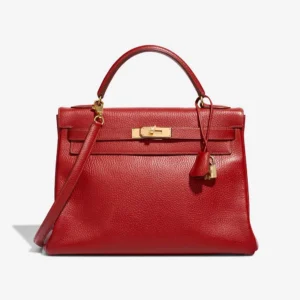 High-End Hermès Inspired Kelly 32 Ardennes Rouge Vif GHW - Direct Luxury Fashion