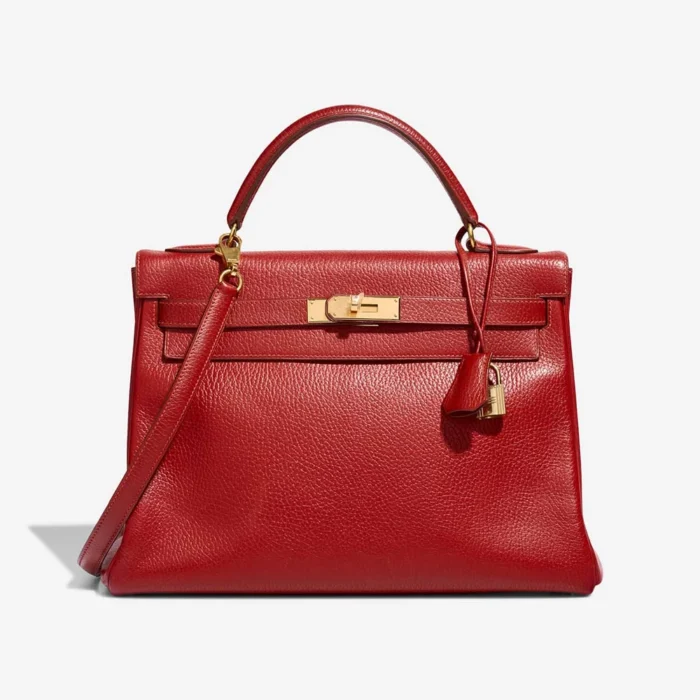 High-End Hermès Inspired Kelly 32 Ardennes Rouge Vif GHW - Direct Luxury Fashion