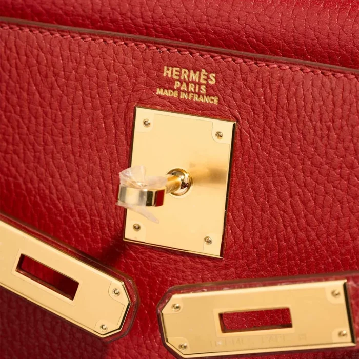 High-End Hermès Inspired Kelly 32 Ardennes Rouge Vif GHW - Direct Luxury Fashion - Image 6
