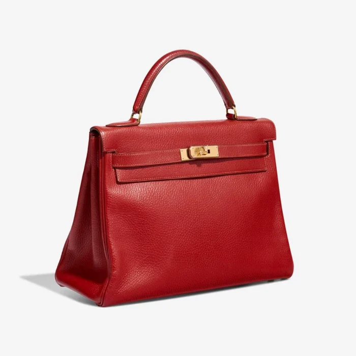 High-End Hermès Inspired Kelly 32 Ardennes Rouge Vif GHW - Direct Luxury Fashion - Image 4