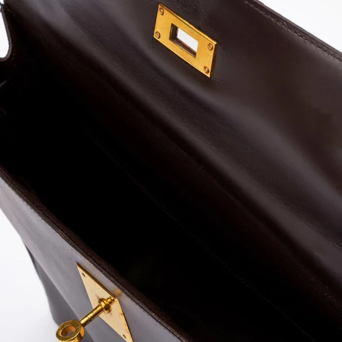 High-End Hermès Inspired Kelly 32 Box Calf Marron Saclàb GHW - Direct Luxury Fashion - Image 5