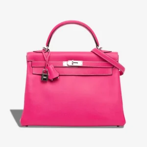 High-End Hermès Inspired Kelly 32 Epsom Rose Tyrien/Tosca Candy Collection PHW - Direct Luxury Fashion