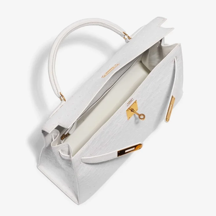 High-End Hermès Inspired Kelly 32 Ostrich Blanc GHW - Direct Luxury Fashion - Image 5