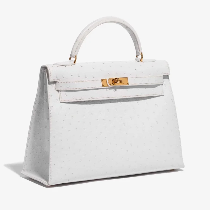 High-End Hermès Inspired Kelly 32 Ostrich Blanc GHW - Direct Luxury Fashion - Image 4
