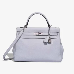 High-End Hermès Inspired Kelly 32 Taurillon Clemence Bleu Pale PHW - Direct Luxury Fashion