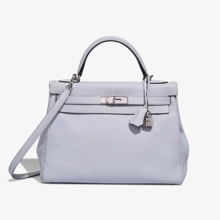 High-End Hermès Inspired Kelly 32 Taurillon Clemence Bleu Pale PHW - Direct Luxury Fashion