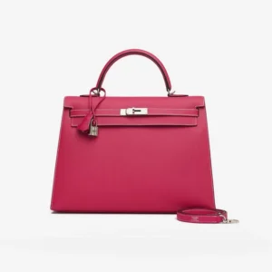 High-End Hermès Inspired Kelly 35 Epsom Rose Tyrien PHW