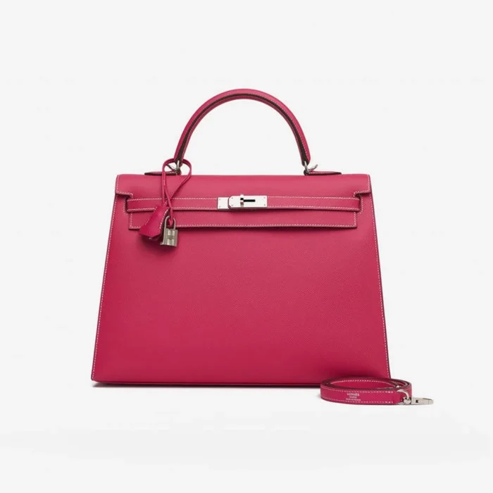 High-End Hermès Inspired Kelly 35 Epsom Rose Tyrien PHW