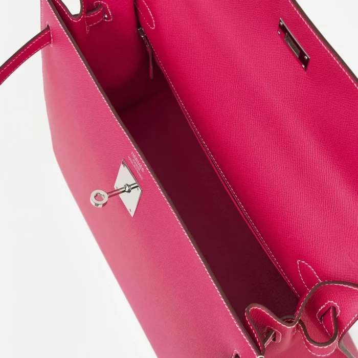 High-End Hermès Inspired Kelly 35 Epsom Rose Tyrien PHW - Direct Luxury Fashion - Image 5