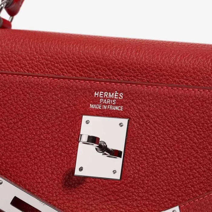 High-End Hermès Inspired Kelly 35 Togo Rouge Vif PHW - Direct Luxury Fashion - Image 6