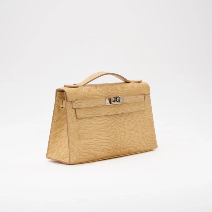 High-End Hermès Inspired Kelly Pochette Lizard Vanille PHW - Direct Luxury Fashion - Image 4