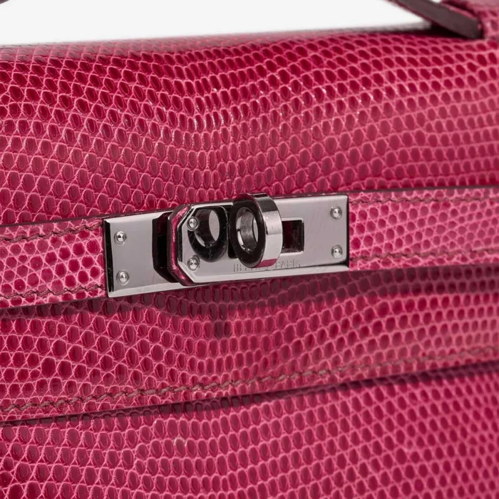 High-End Hermès Inspired Kelly Pochette Niloticus Lizard Fuchsia PHW - Direct Luxury Fashion - Image 7