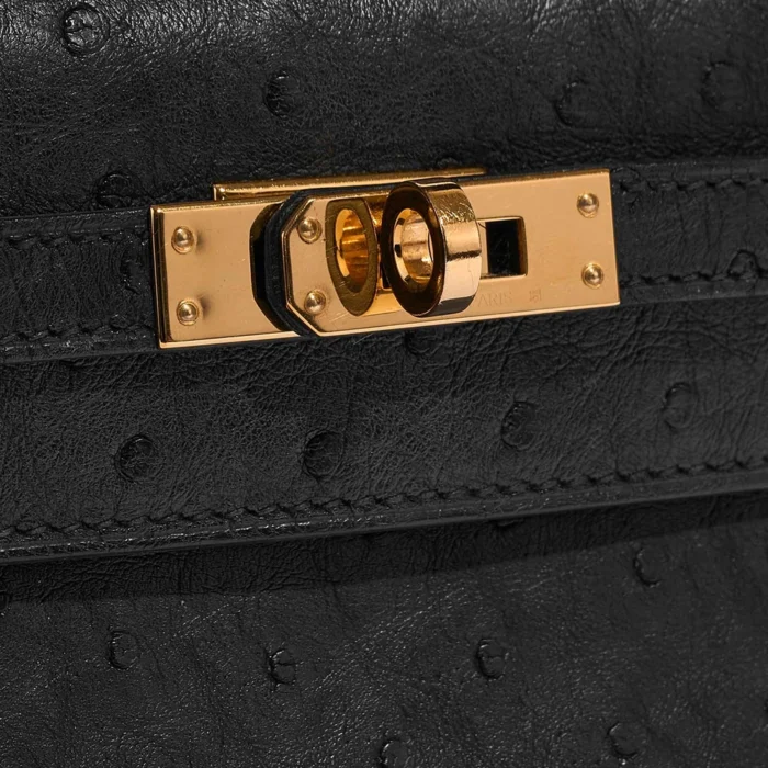 High-End Hermès Inspired Kelly Pochette Ostrich Black GHW - Direct Luxury Fashion - Image 6